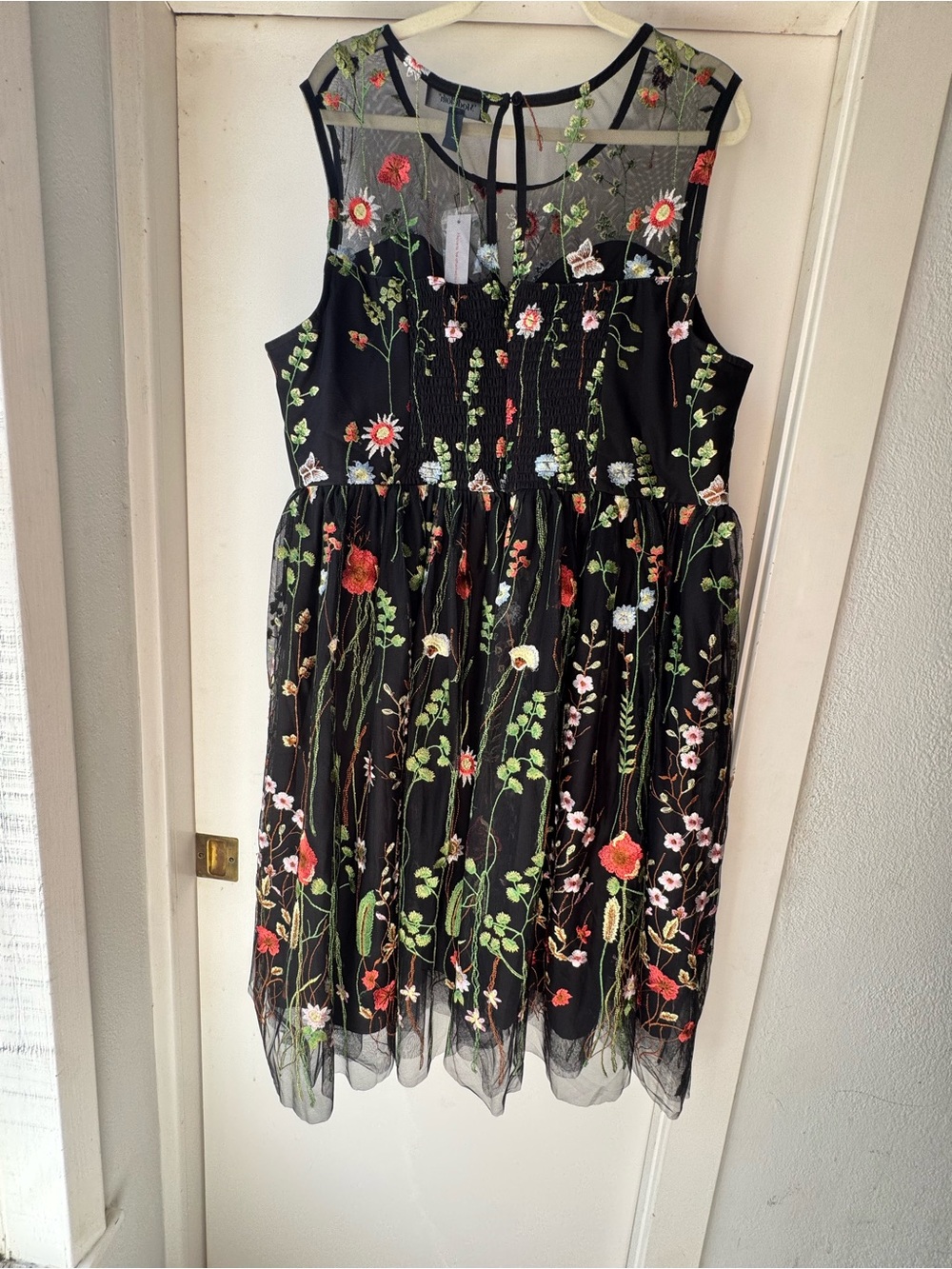 ModCloth Black Midi Dress with Multicolor Floral Embroidery